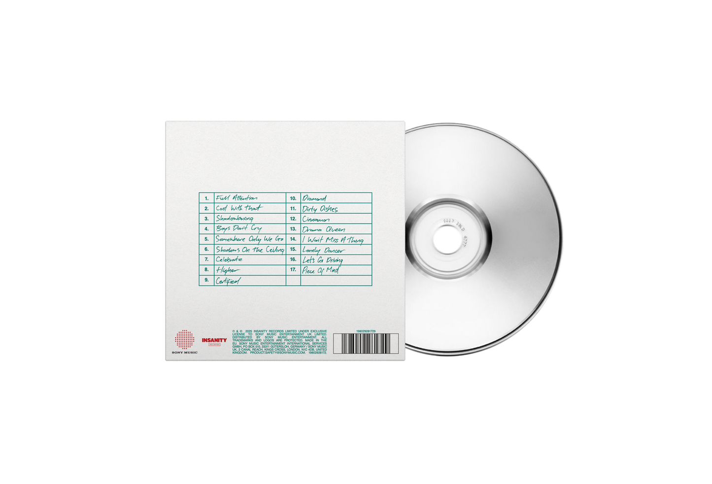CD and its cover with tracklist on a white background