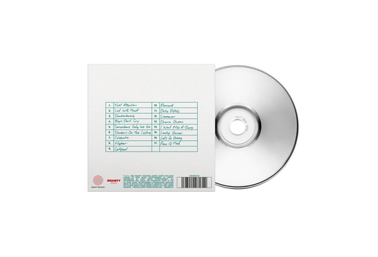 CD and its cover with tracklist on a white background